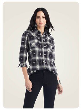 Ariat REAL Thunderstorm Long Sleeve Snap Down Plaid Shirt sz XL